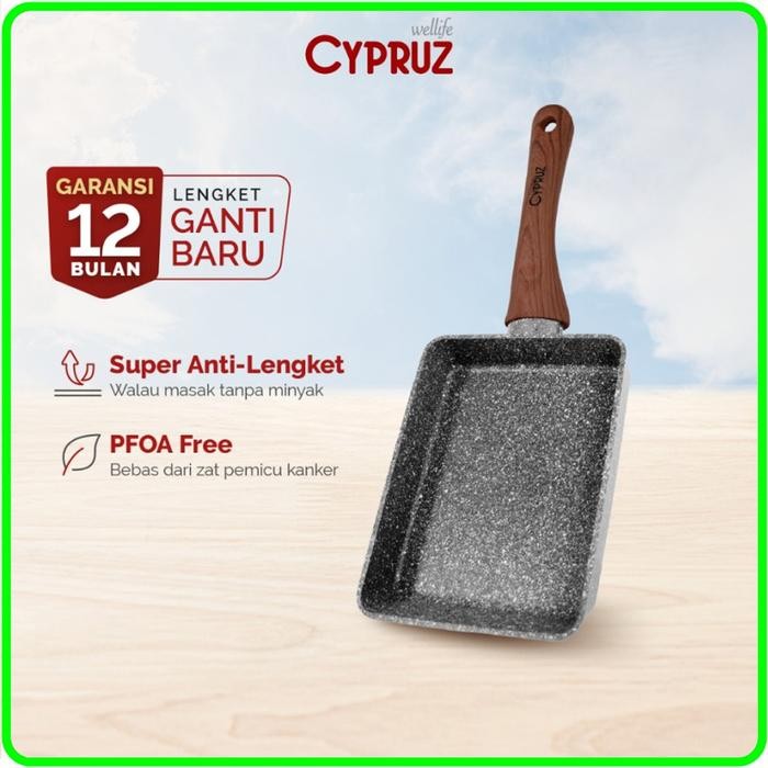 Cypruz Iron Store - Tamagoyaki Pan Grey Marble Series Pan Fp-0643 Fry Pan Marble Kotak 13X18Cm