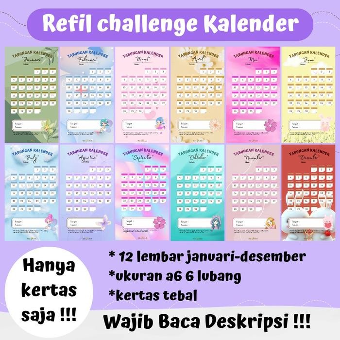 New [12 lembar] Refil kertas challenge kalender 12 lembar