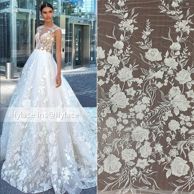 LFY Latest Sequins Luxury Top Quality Rayon Soft Embroidery Tulle Wedding Bridal Gown Dress French L