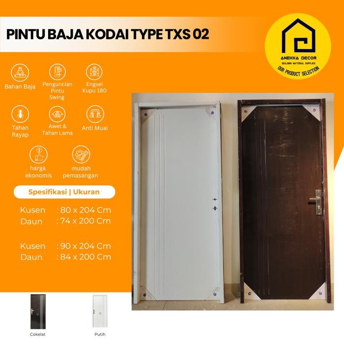 Pintu Baja KODAI Kamar tidur / depan TXS Type 02 Ukuran 80 x 206 cm , warna putih, cokelat