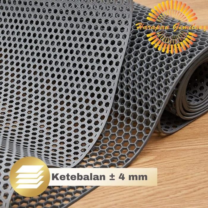 Keset Karpet Karet PVC Anti Slip Kamar Mandi Wudhu Hexagon Meteran