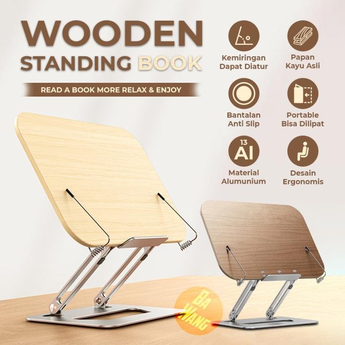 PROMO Stand Standing Holder Dudukan Lipat Kayu Buku Tablet Tab iPad Meja