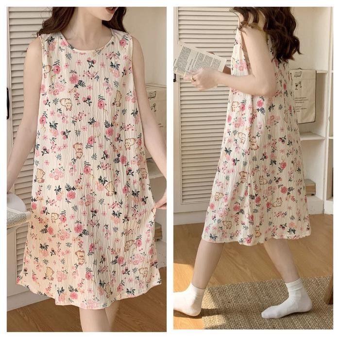 6XB6  Daster Terusan Baju Tidur Wanita Dewasa Tanpa Lengan