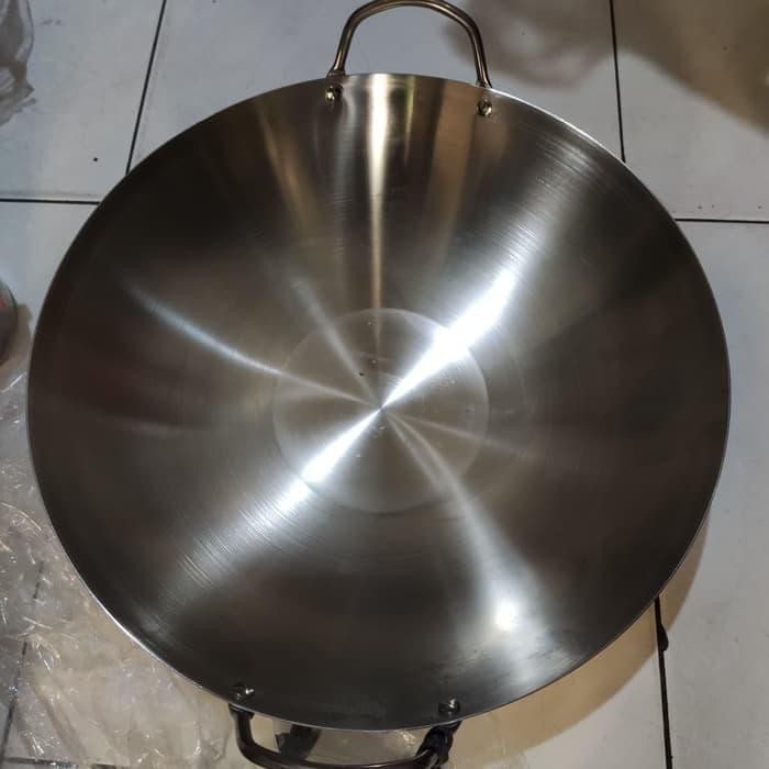 Terbaik Wajan Stainless Steel 40Cm /Kuali Plat Stainless/Wok Stainless 100% Ori