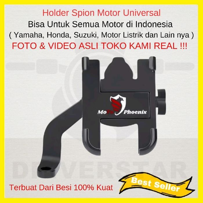 Holder HP Motor Handphone Holder Spion Aluminium Alloy Besi