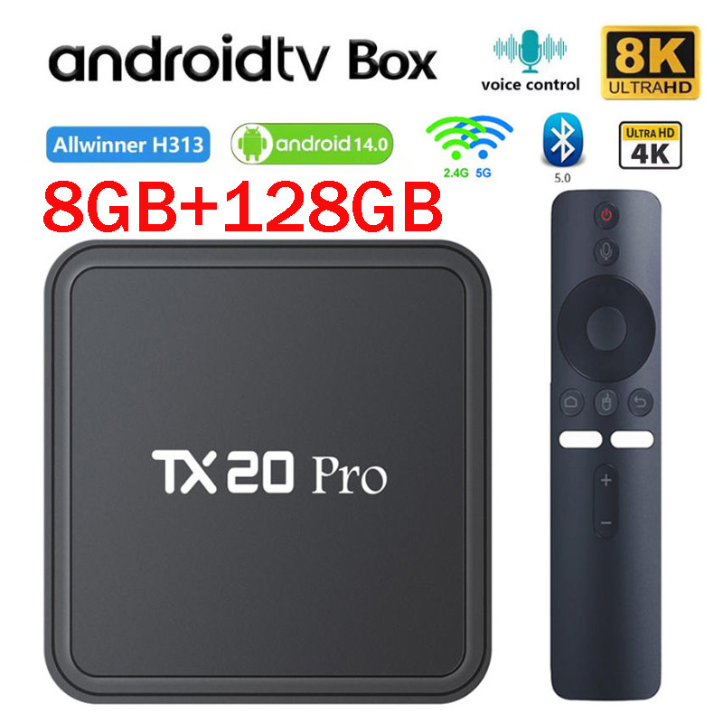 TX20 Pro Smart TV Box onn 4k pro 8K HD 4G 5G Dual WIFI BT5.0 Voice remote Media Player 8GB 128GB