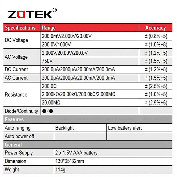 Avometer Digital Zotek Zt98 / Multitester Digital Zt98Original