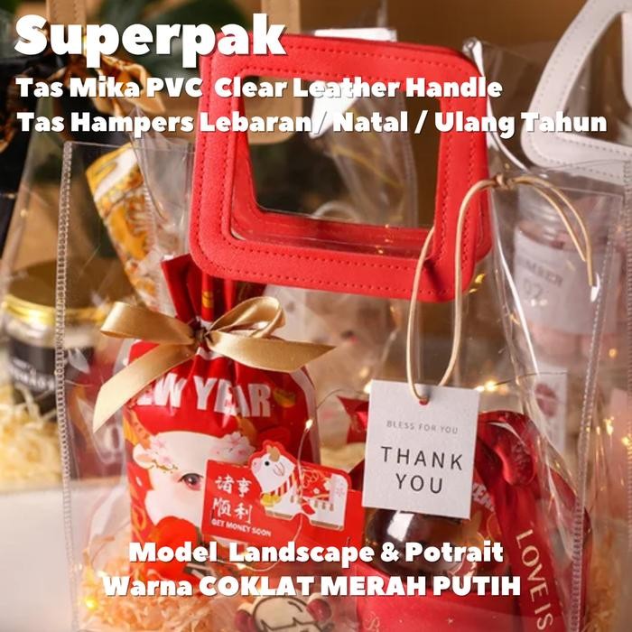 (Grosir 10 Buah) Tas Mika Pvc Clear Bening Hampers Goodie Bag Premium Berkualitas
