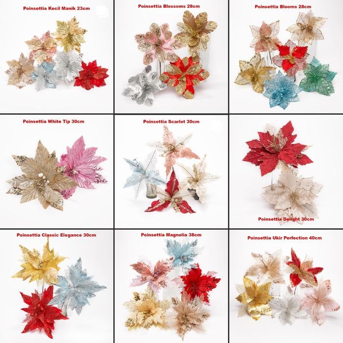 Hiasan Bunga Natal Poinsettia Bouquet Artificial Hiasan Dekorasi Natal
