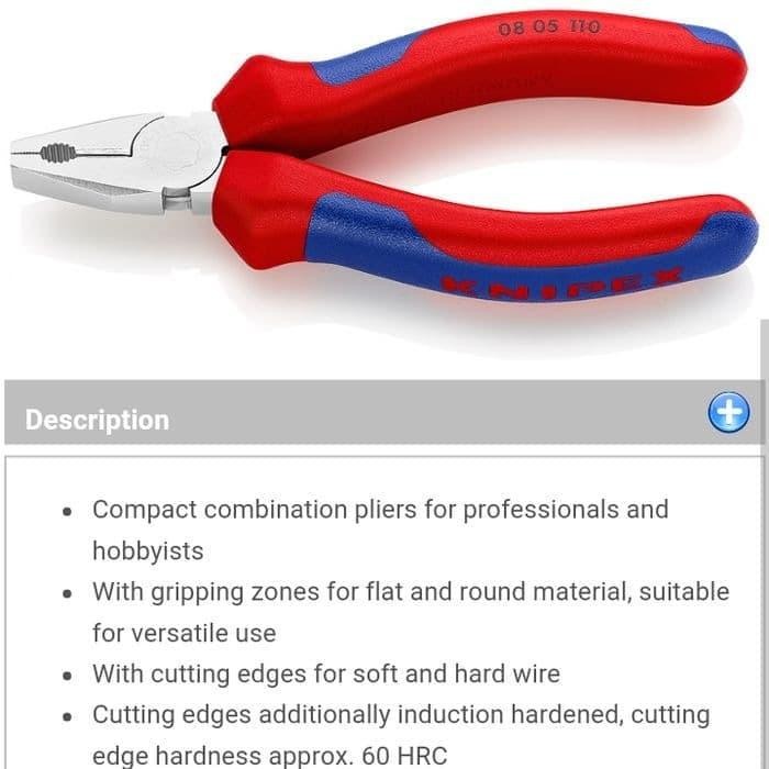 Termurah 08 05 110 Knipex Mini Combination Pliers Knipex Terlariss 