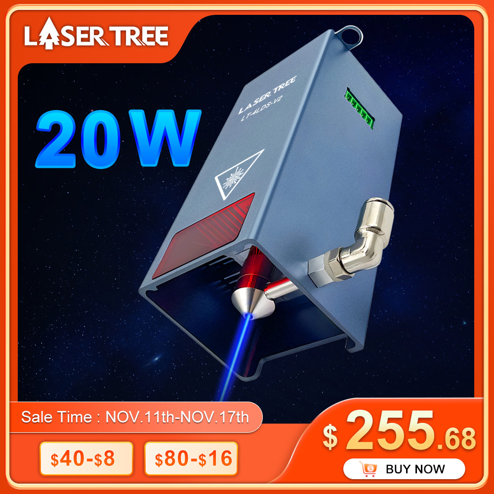LASER TREE 20W Optical Power Laser Module with Air Assist Nozzle Diode Laser Head for CNC Engraving 