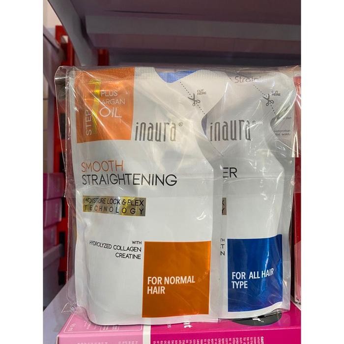 BelanjaDaily- 1Set/1Pasang Inaura Pelurus Rambut Magic Straight Smoothing Keratin Sistem ( Saset 130