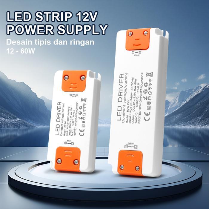 CATU DAYA STRIP LAMPU LED TRANSFORMATOR MINI 12V ULTRA-TIPIS 12 WATT-60 WATT