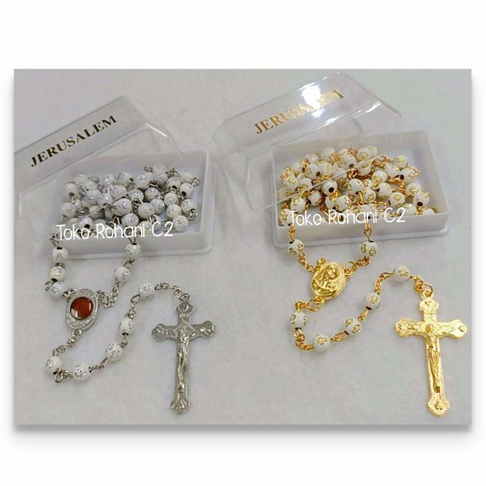 TERLARIS Rosario Jerusalem Gambar Salib Silver/Gold 6mm - Rosario Jerusalem READY