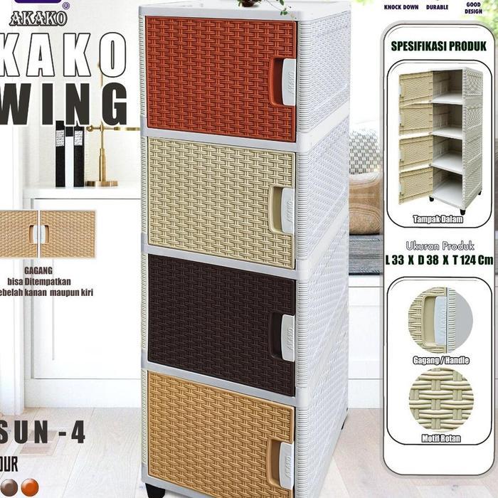 AKAKO - LEMARI PAKAIAN MINIMALIS SWING 4 SUSUN LEMARI PLASTIK LEMARI BAJU LEMARI ROTAN