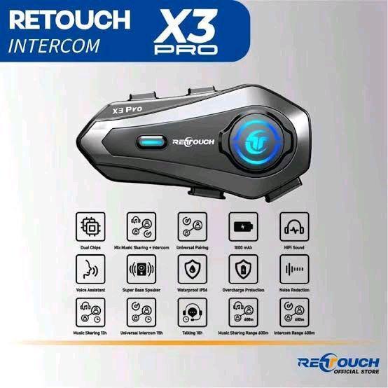 INTERCOM RETOUCH X3PRO BERGARANSI RESMI 12 BULAN INTERCOM HEADSET BLUETOOTH HT WALKIE TALKIE