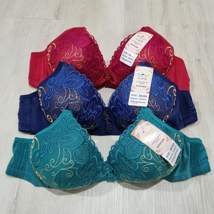 (1pc) BH FF HUANG tanpa kawat // BH busa tipis motif bordir // Bh impor kait 3 - 36, Random