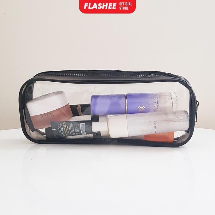 

Tempat Pensil Dompet Pouch PVC Transparan Resleting Kapas Hitam Stationery