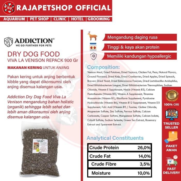 ( PAKAN ) ADDICTION DOG VIVA LA VENISON REPACK 900 GR MAKANAN ANJING GRAIN FREE