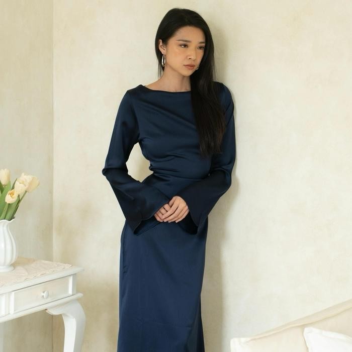 Pilihan- Clea Dress Rooha Basic Satin Dress Panjang Wanita Terusan Lengan Panjang Long Sleeves