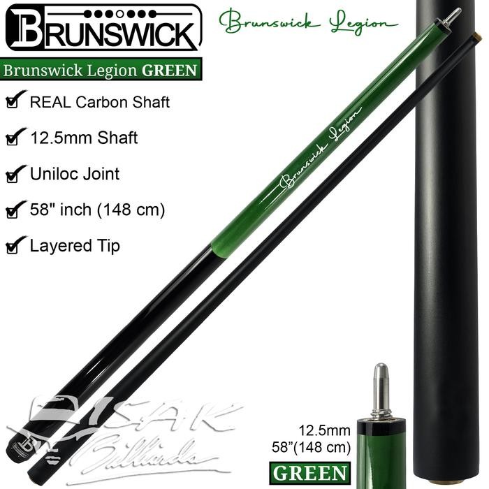 Brunswick Legion Cue Green - Real Carbon Shaft Uniloc Pool Stick Billiard