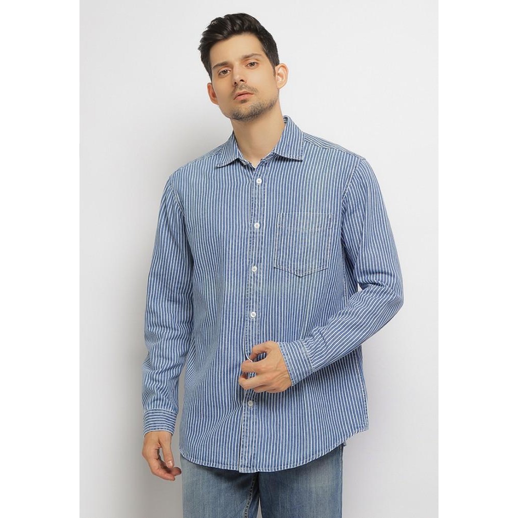 Kemeja Pria Lengan Panjang Bergaris Denim Lois Jeans Kll360D
