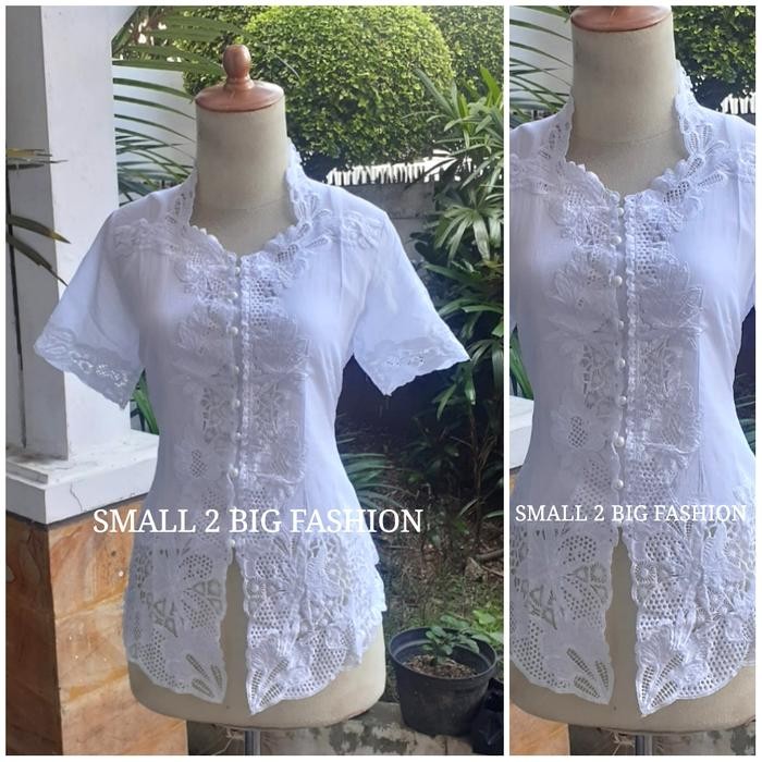 Kebaya modern jadi bordir encim lengan pendek 088 Putih