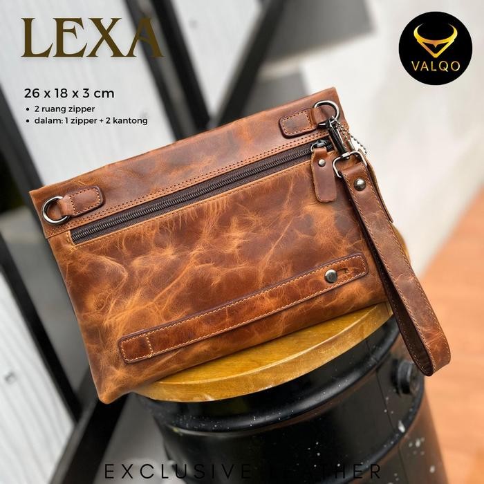 VALQO LEXA Clutch kulit Sapi Motif Batik Pouch Kulit Handbag Pria Wanita Tas Tangan
