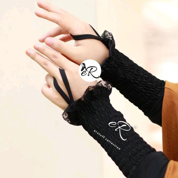 Pilihan- Handsock Ring Smok Renda / Manset Cincin Renda Kerut Muslimah Hitam Muslim Panjang