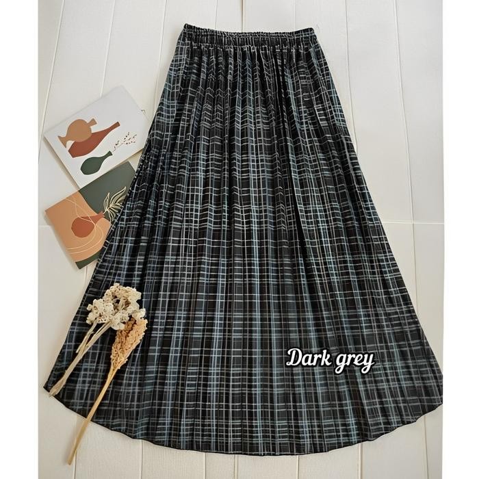 Pilihan- Rok Plisket Tartan Jumbo Size L-Xxl / Tartan Korean Style / Klok Tartan Wanita Panjang
