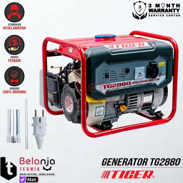 Ready Mesin Genset TIGER TGR 3000 1200 Watt Generator Set Bensin TGR3000 Portable dengan Sistem AVR