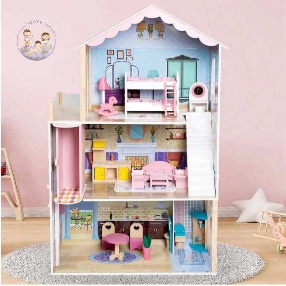 Playtive Dollhouse Mainan Rumah Boneka -Mainan Rumah Barbie Kayu Halus Promo 