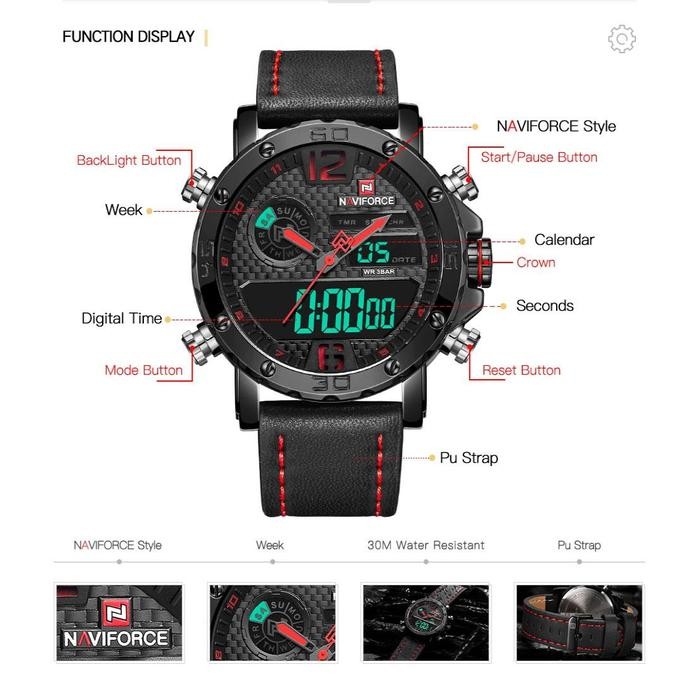 Naviforce Double Time Kulit - Jam Tangan Pria - 9134 - Original