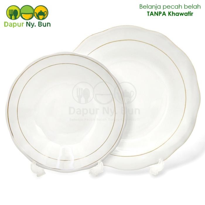 Piring Makan Keramik Motif List Emas Gelombang / Piring Cekung 8inch & 9inch