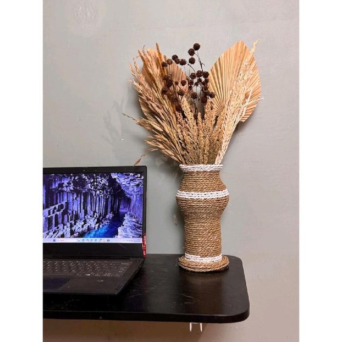 paket mini meja rustic mini vas 25 cm dan bunga kering