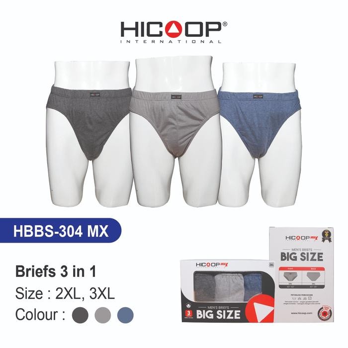 Hicoop - Big Size Underwear Brief - Celana Dalam Pria Big Size - Hitam/Abu/Biru - Isi 3 Pcs -