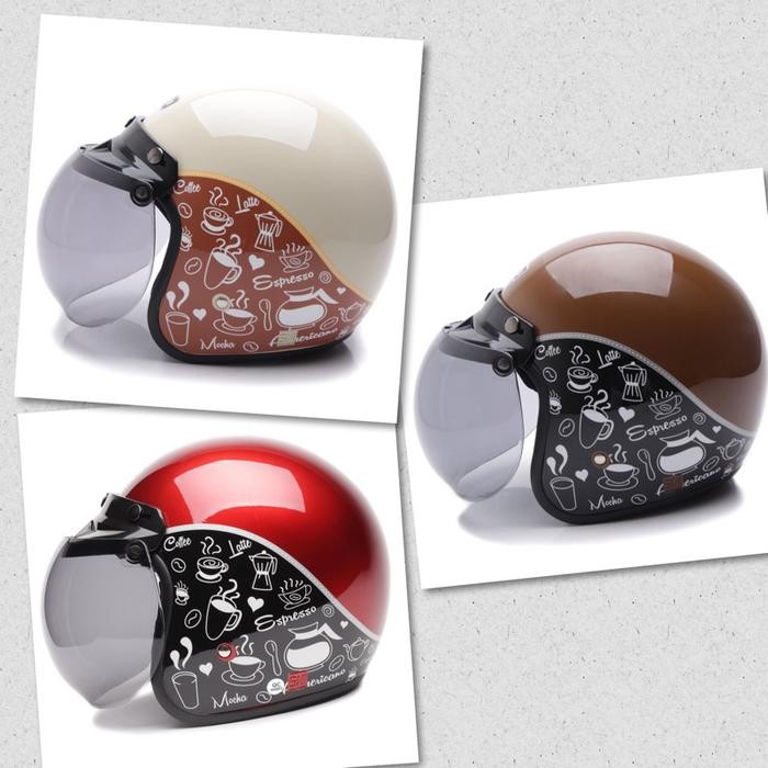 Helm Retro Bogo Dewasa SNI Motif Kopi / Coffee Bean