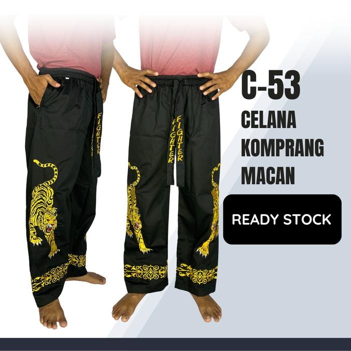 Terlaris Celana Silat C53 Komprang Hitam Pangsi Tebal Murah Bordir Macan