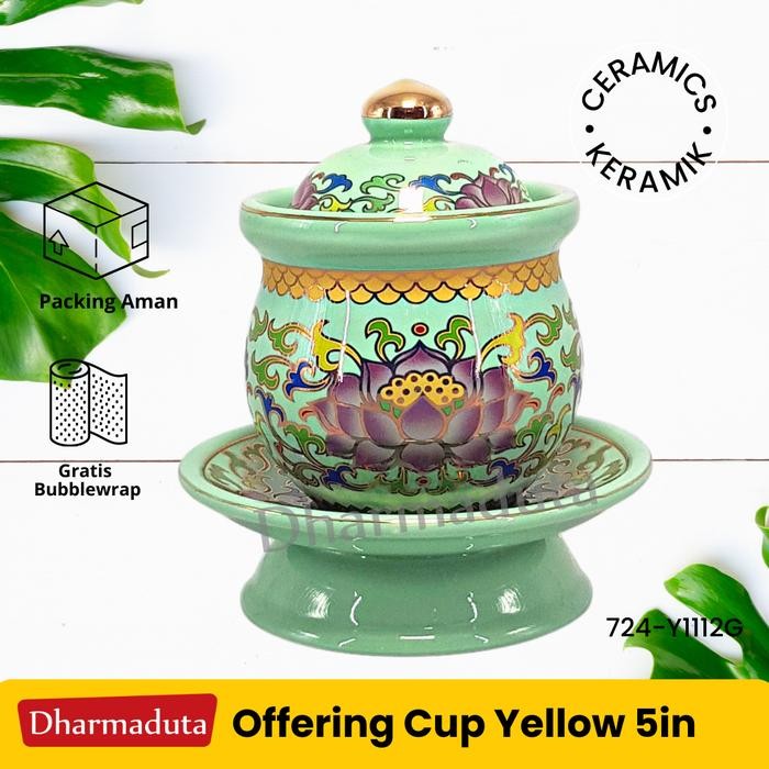 ] Cangkir Gelas Puja Air Persembahan Kwan Im Guanyin Hijau Keramik