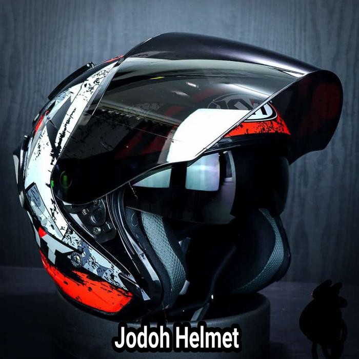 KYT HELM GALAXY SLIDE#5MOTIFBLACK RED+VISOR VENOM+SPOILER DOBEL VISOR
