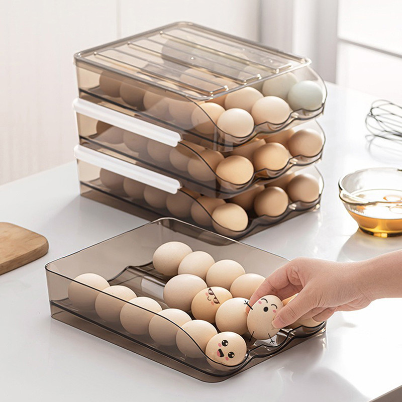 Egg Storage Box Self-Rolling Egg Holder 3 Layer Tray Household Egg Storage Rack Container Drawer-Typ