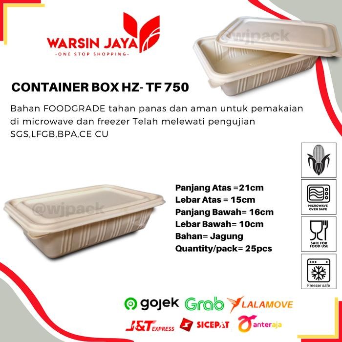 Warsin Jaya Container Box Hz-Tf 750 750Ml Bahan Jagung Isi 25Pcs Foodgrade Microwave & Freezer Safe