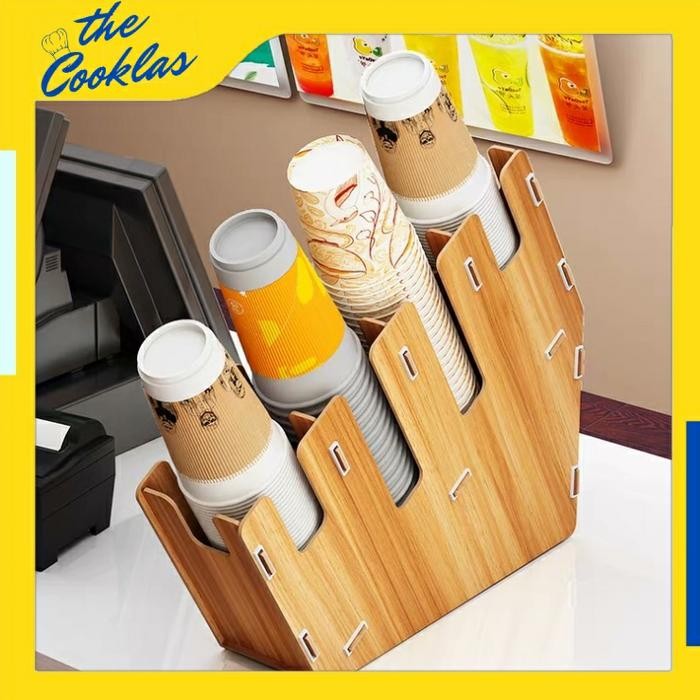 Paper Cup Holder Rack Rak Organizer Gelas Kertas Plastik Model Kayu