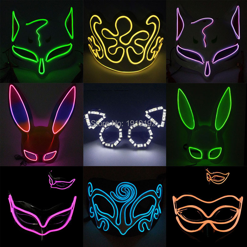 Women Sexy Cosplay Half Eyes Mask Bunny Fox Animal Mask Masquerade LED Glasses Carnival Fancy Glow P