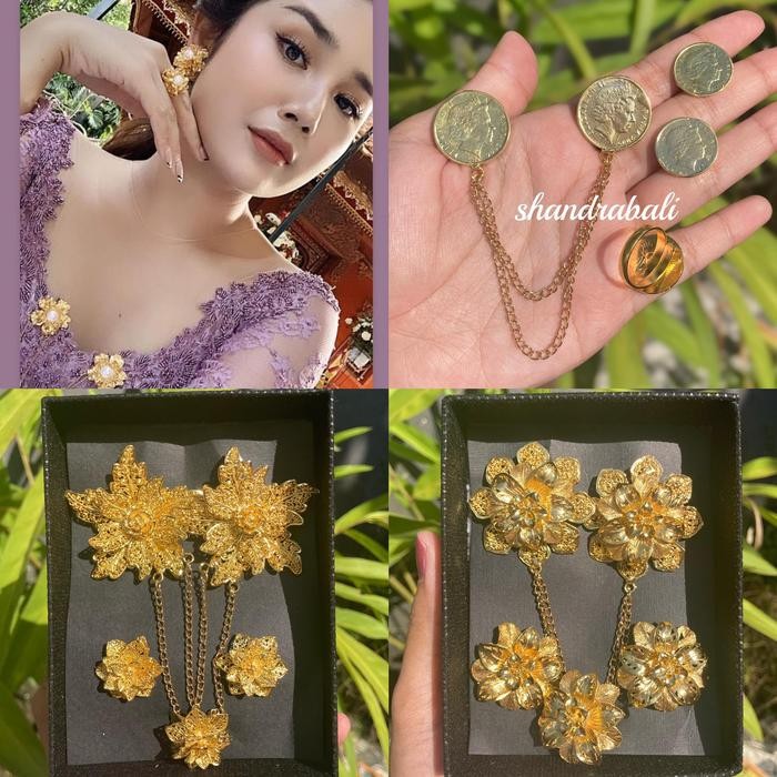SIAPKIRIM Set Bros Kancing Peniti Kendari Mawar Koin Pin Aksess Persan Baju AKebaya Wedding Alpaka