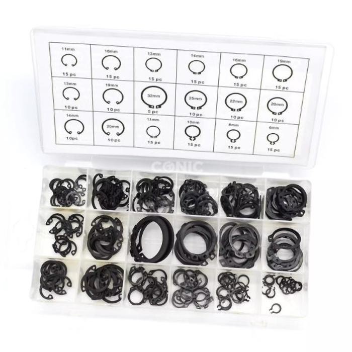 LncrMrt- Circlip / External Retaining / Snap Ring Set Isi 225Pcs Dan Box