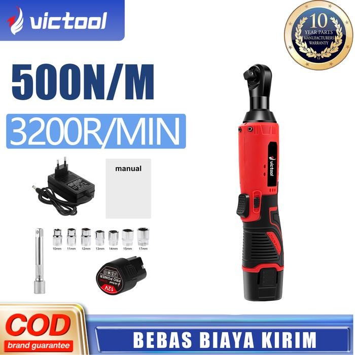 victool 500N kunci pas benturan nirkabel kunci pas listrik motor tanpa sikat 3200rpm kunci pas