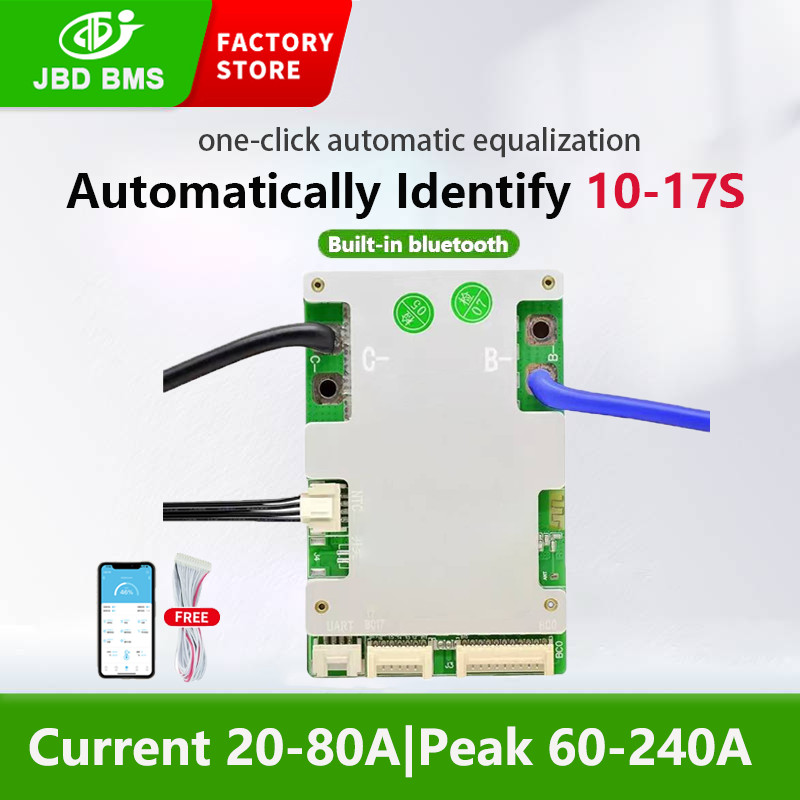 Jbd Smart Bms 10S 12S 13S 14S 16S 17S Lifepo4 Bms 20A 40A 50A 60A 80A 36V 48V Liithium Battery Bms