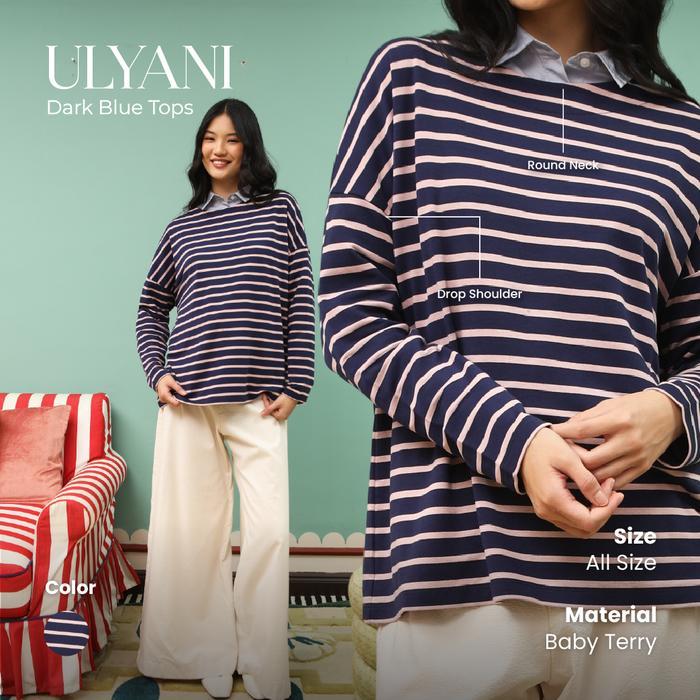 Hijabchic Ulyani Dark Blue Stripe Tops - Atasan Muslim Stripe Wanita Nyaman Lembut Best Seller