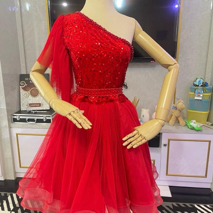DRES TUTU TARZAN-0016 Dress Tutu Panjang Selutut Bludru Squin Tile Polos - Hitam, S II [[SELUTUT]] M